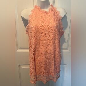 Peach-colored Halife Lace Halter Top with a Keyhole Back Design NWT